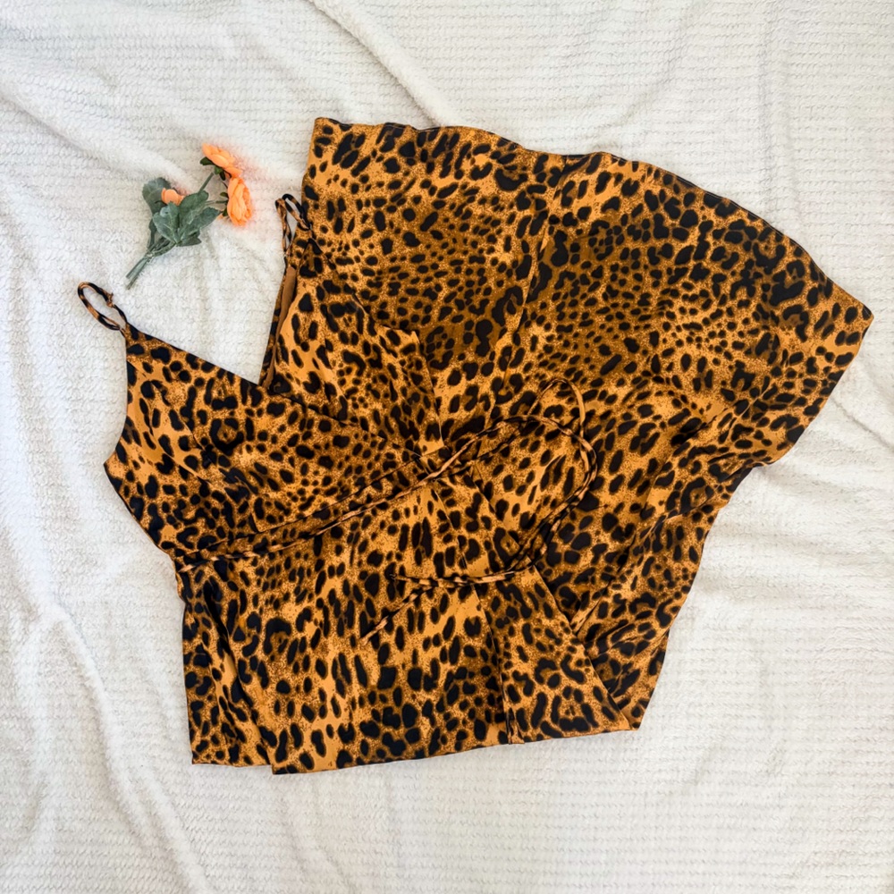 Lulus Leopard Satin Wrap Maxi Dress Size M High Low Hem Vacation Wedding Guest